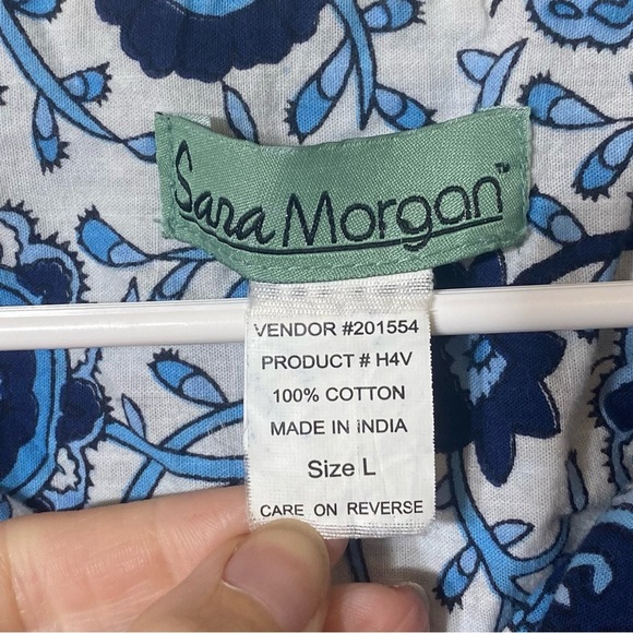 Sara Morgan Size L Midi Cotton Blue and White Patterned Dress - Picture 3 of 3